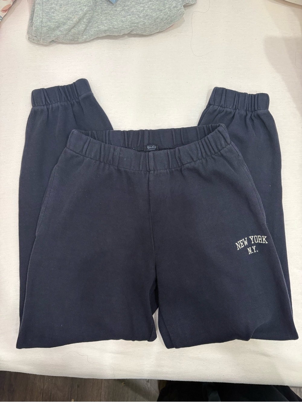 Brandy Melville Navy Track Pants with 'New York N.Y.' Logo
